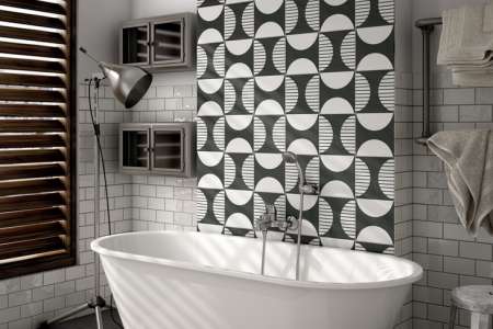 Černobílá koupelna s geometrickým vzorem Equipe Caprice DECO