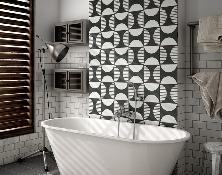 Realizace Černobílá koupelna s geometrickým vzorem Equipe Caprice DECO