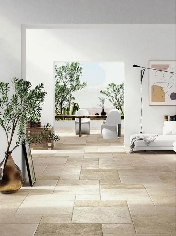 Realizace Tradišní dlažba Tuscania Leccese Almond v kombinaci formátů