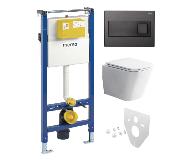 Mereo Wc Set - Rimless Wc Hranaté, Modul Pro Sádrokarton, černé Hranaté Tlačítko