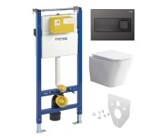 Mereo Wc Set - Rimless Wc Hranaté, Modul Pro Sádrokarton, černé Hranaté Tlačítko