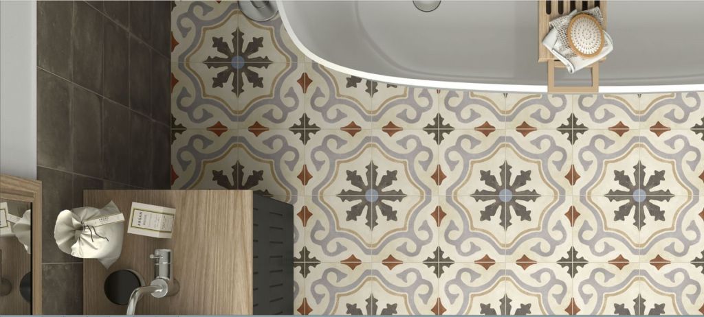 Realizace Retro dlažba nejen do koupelny Elios D_Esign Evo Decoro P. Ducale Sogg. D 20x20