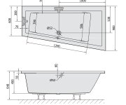Polysan Andra R Slim Asymetrická Vana 180x90x45cm, Bílá