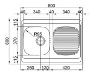 Dřez Clp-a 800, Matný Povrch, Tloušťka 0,5 Mm, Včetně Sifonu (rd0011110) A 6/4" Odpadního Ventilu S-RDCPM8006005M