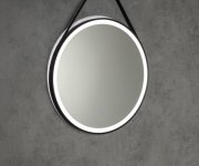 Aqualine Stago Kulaté Zrcadlo S Led Osvětlením ø 60cm, Kožený Pásek, Dotykový Senzor, Stmívatelné, černá Mat