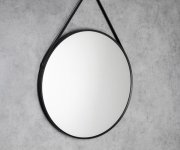 Aqualine Stago Kulaté Zrcadlo ø 60cm, Kožený Pásek, černá Mat