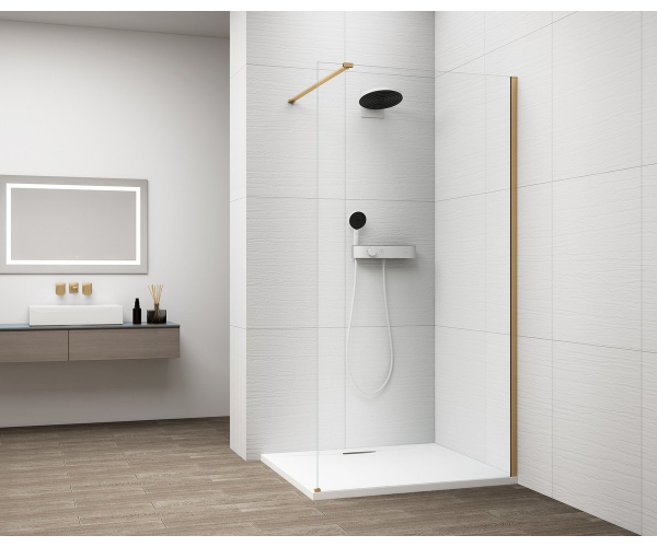 Polysan Esca Gold Matt Jednodílná Sprchová Zástěna K Instalaci Ke Stěně, Sklo čiré, 900 Mm