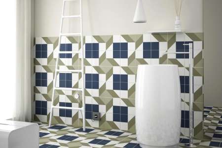 Trojbarevná retro dlažba s geometrickým vzorem Equipe Bauhome Karo Warm 20x20
