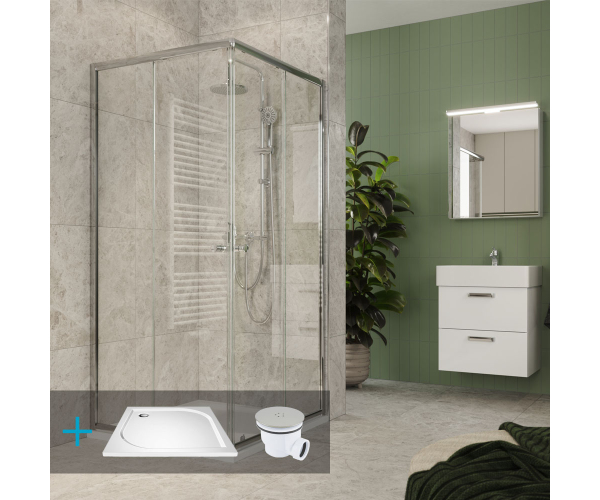 Mereo Kora Lite Sprchový Set: Sprchový Kout 80x80x185cm, Chrom Alu, Sklo čiré, 80 Cm, 