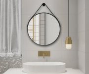 Aqualine Stago Kulaté Zrcadlo ø 60cm, Kožený Pásek, černá Mat
