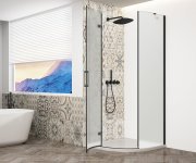 Gelco Trinity Black čtvrtkruhový Sprchový Kout 900x900mm, Matné Sklo, Levé