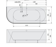 Polysan Viva R Monolith Asymetrická Vana 180x75x60cm, bílá/carina