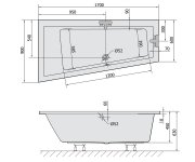 Polysan Andra L Slim Asymetrická Vana 170x90x45cm, Bílá