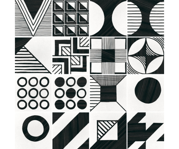Vzorovaná dlažba Equipe Caprice Deco Patchwork B&W 20x20 MIX