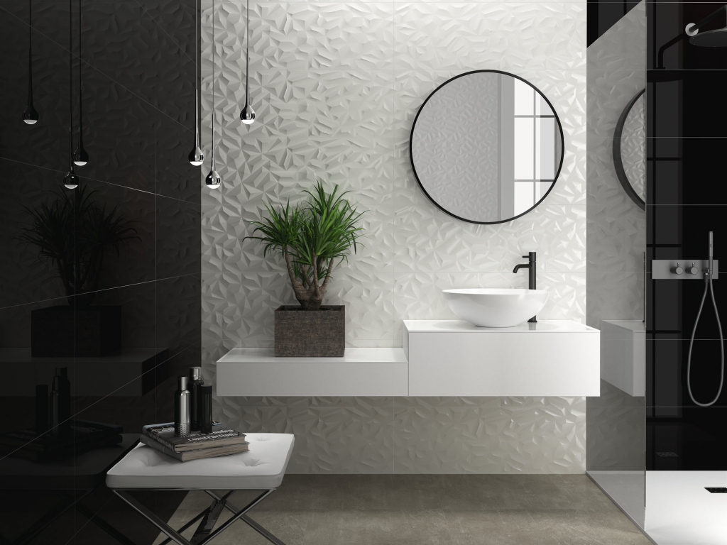 Realizace Moderní koupelna s černým a bílým obkladem Ape Studio