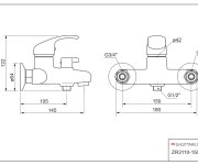 Zora, Vanová Stěnová Baterie S Keram.přep., Bez Sprchové Sady, Rozteč 150 Mm ZR3110-KER