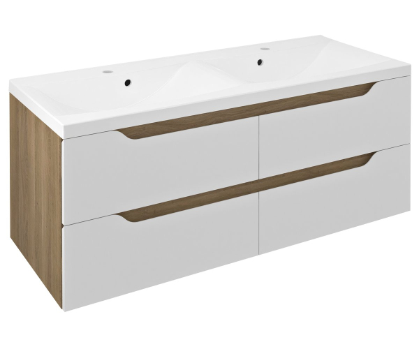 Sapho Wave Dvojumyvadlová Skříňka 119,7x50x47,8cm, Bílá/dub Cuneo