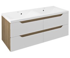 Sapho Wave Dvojumyvadlová Skříňka 119,7x50x47,8cm, Bílá/dub Cuneo