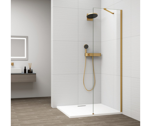 Polysan Esca Gold Matt Jednodílná Sprchová Zástěna K Instalaci Ke Stěně, Sklo čiré, 300 Mm