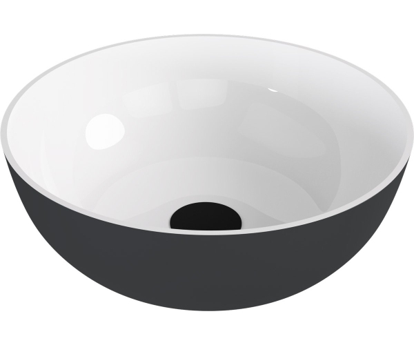 Polysan Banera Round Umyvadlo Na Desku, Litý Mramor, Průměr 39cm, Bílá/antracit Mat