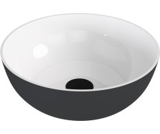 Polysan Banera Round Umyvadlo Na Desku, Litý Mramor, Průměr 39cm, Bílá/antracit Mat