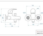 Vanová Stěnová Baterie, Bez Příslušenství, Rozteč 100 Mm, Klik-klak - Chrom - Moon MO3110-100