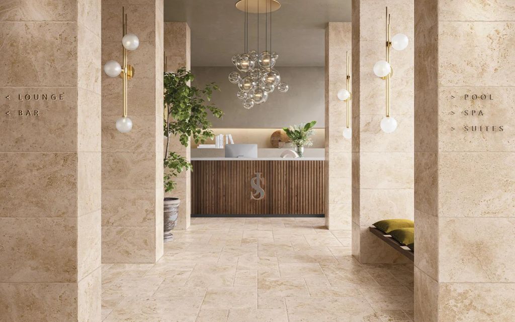 Realizace Různé formáty dlažby Cerdomus Tibur Beige - recepce