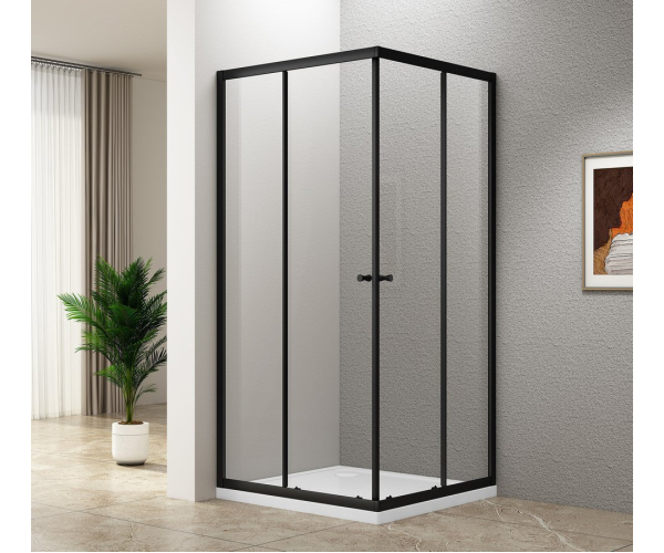 Aqualine Agga Black čtvercová Sprchová Zástěna 900x900mm, čiré Sklo