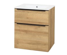 Mereo Mailo, Koupelnová Skříňka S Keramickým Umyvadlem 61 Cm, Dub Riviera, černé Madlo