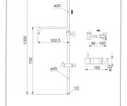 02098c12 - Pevné Teleskopické Rameno Sprchy, Délka 745-1195 Mm, Držák Ruční Sprchy, Převlečná Matka 1/2" - Tevere AQS02098