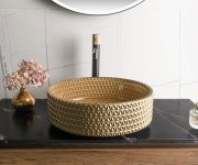 Sapho Maragua Skleněné Gravírované Umyvadlo Na Desku ø 39,5cm, Zlatá