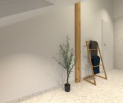 Zelenobéžová koupelna s dlažbou jako kámen Navarti Nadinne Blanc a obkladem Equipe Wadi Decor Mint