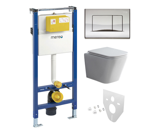 Mereo Wc Set - Smart Flush Rimless Wc Hranaté, Modul Pro Sádrokarton, Chrom Hranaté Tla