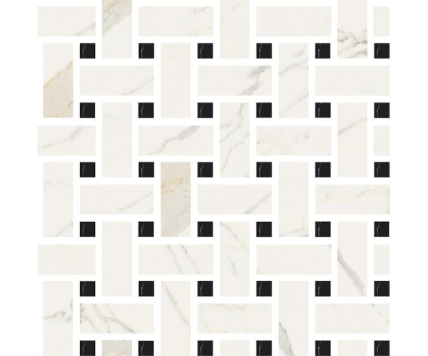 Mozaika jako mramor Fioranese Marmorea Bianco Calacatta effect MOSAICO INTRECCIO 30x30 Luc. Rett. - bílá