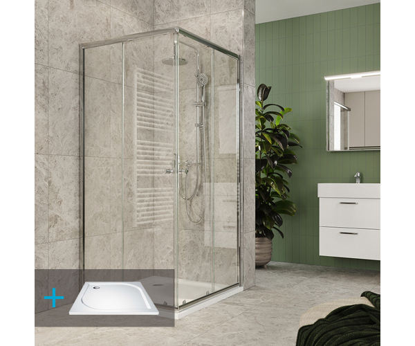 Mereo Kora Lite Sprchový Set: Sprchový Kout 90x90x185cm, Chrom Alu, Sklo čiré, 90 Cm, 