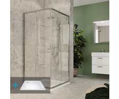 Mereo Kora Lite Sprchový Set: Sprchový Kout 90x90x185cm, Chrom Alu, Sklo čiré, 90 Cm, 