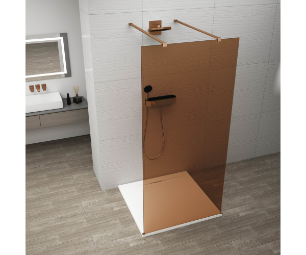Polysan Esca Copper Matt Jednodílná Sprchová Zástěna Do Prostoru, Sklo Marron, 1400 Mm