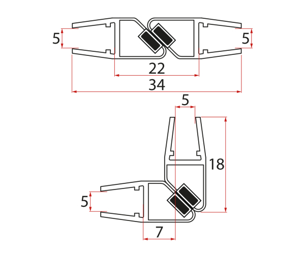 Aqualine Set Magnetických Těsnění 45°pro Sklo 5/5mm, 2000mm (2ks)