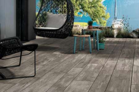 Šedá 2cm dlažba jako dřevo - Deceram Outdoor DON Wood Grey