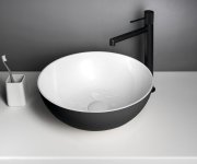 Polysan Banera Round Umyvadlo Na Desku, Litý Mramor, Průměr 39cm, Bílá/antracit Mat