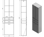 Aqualine Zoja/keramia Fresh Skříňka Vysoká S Košem 50x184x29cm, Dub Platin