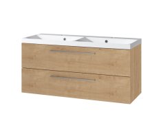 Mereo Bino, Koupelnová Skříňka S Umyvadlem Z Litého Mramoru 121 Cm, Dub Arlington