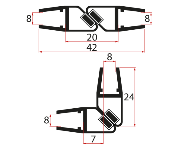 Polysan Magnetické Těsnění 45° 8/8mm Skla, černá
