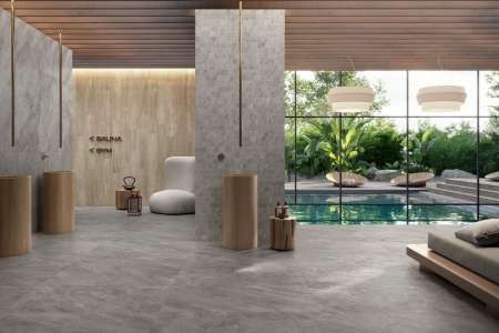 Wellness s dlažbou jako kámen ze série Caesar Quartz Essence