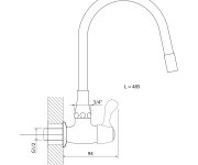 Aqualine Nástěnný Kulový Ventil 1/2", Flexibilní Ramínko, Chrom/černá Mat