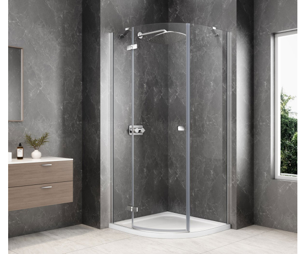 Polysan Globe Chrome čtvrtkruhový Sprchový Kout 900x900mm, čiré Sklo, Levé