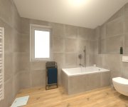 Béžová koupelna s obkladem Cerpa Beton Beige a dlažbou Sichenia Parkett Thun Soft GRIP