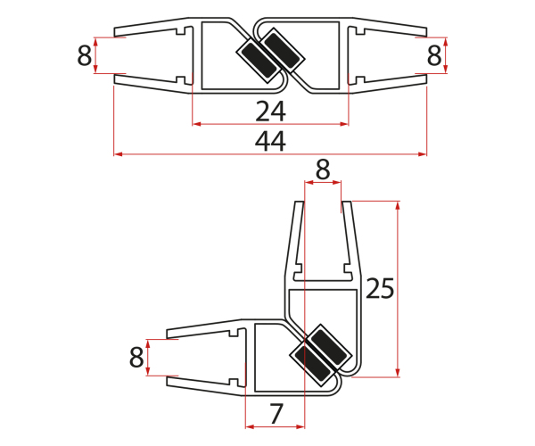 Gelco Set Magnetických Těsnění 45°pro Sklo 8/8mm, 2000mm (2ks)
