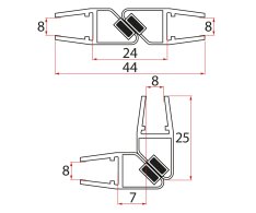 Gelco Set Magnetických Těsnění 45°pro Sklo 8/8mm, 2000mm (2ks)
