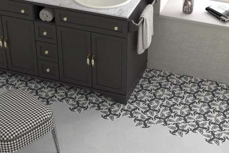 Decor Eterna s barvou Oxford Gray (Equipe Coimbra) v koupelně